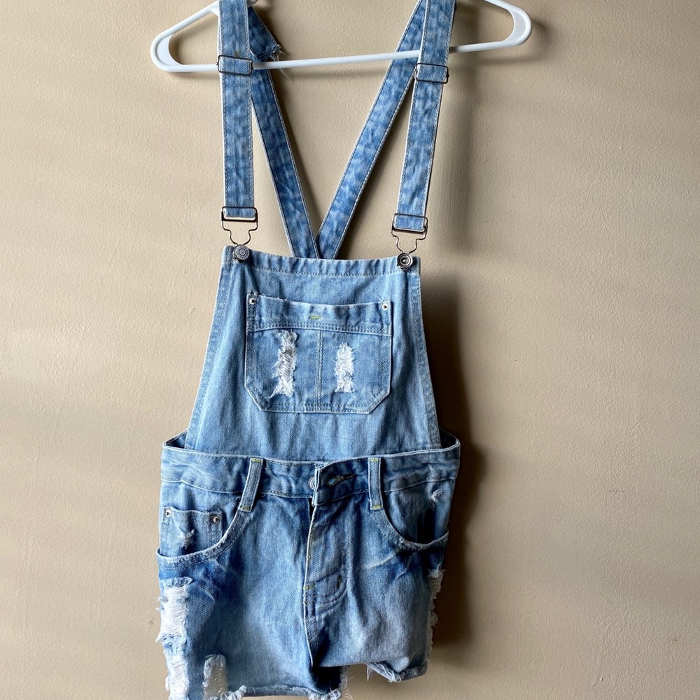 Blue denim overalls